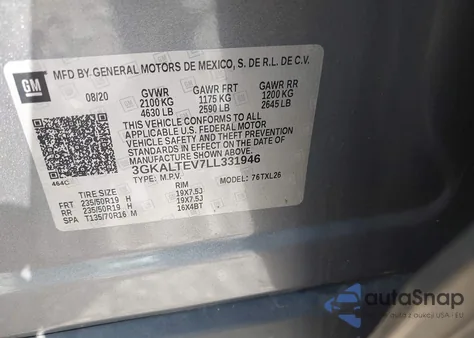 2020 GMC Terrain Sle from USA, damaged, VIN 3GKALTEV7LL331946